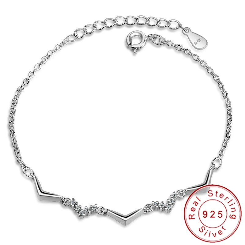 Нежный 925 пробы серебро браслет в стиле минимализма роковой серебро женские изящный браслет в форме буквы V "кошачьего глаза" для девочек SE012