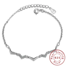 Нежный 925 пробы серебро браслет в стиле минимализма роковой серебро женские изящный браслет в форме буквы V "кошачьего глаза" для девочек SE012