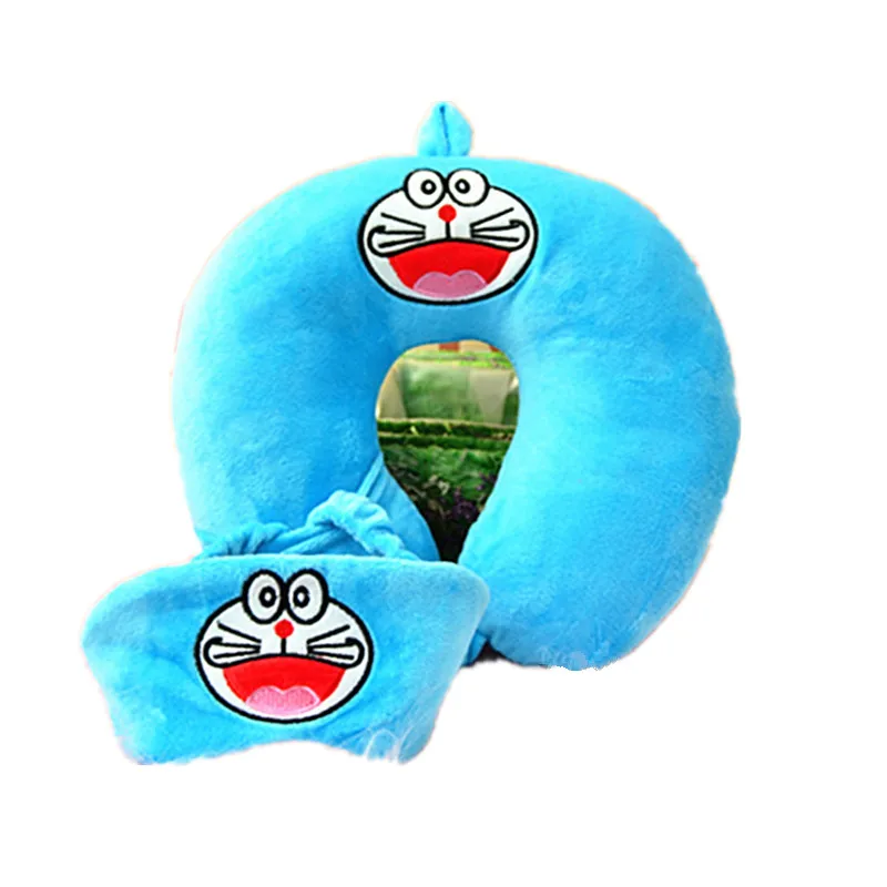 Soft Cartoon Embroidered Pattern Pillow U-shaped Neck Pillow Neck Protection Pillow Travel Plush Toys Give Sleeping Eye mask - Цвет: Темно-синий
