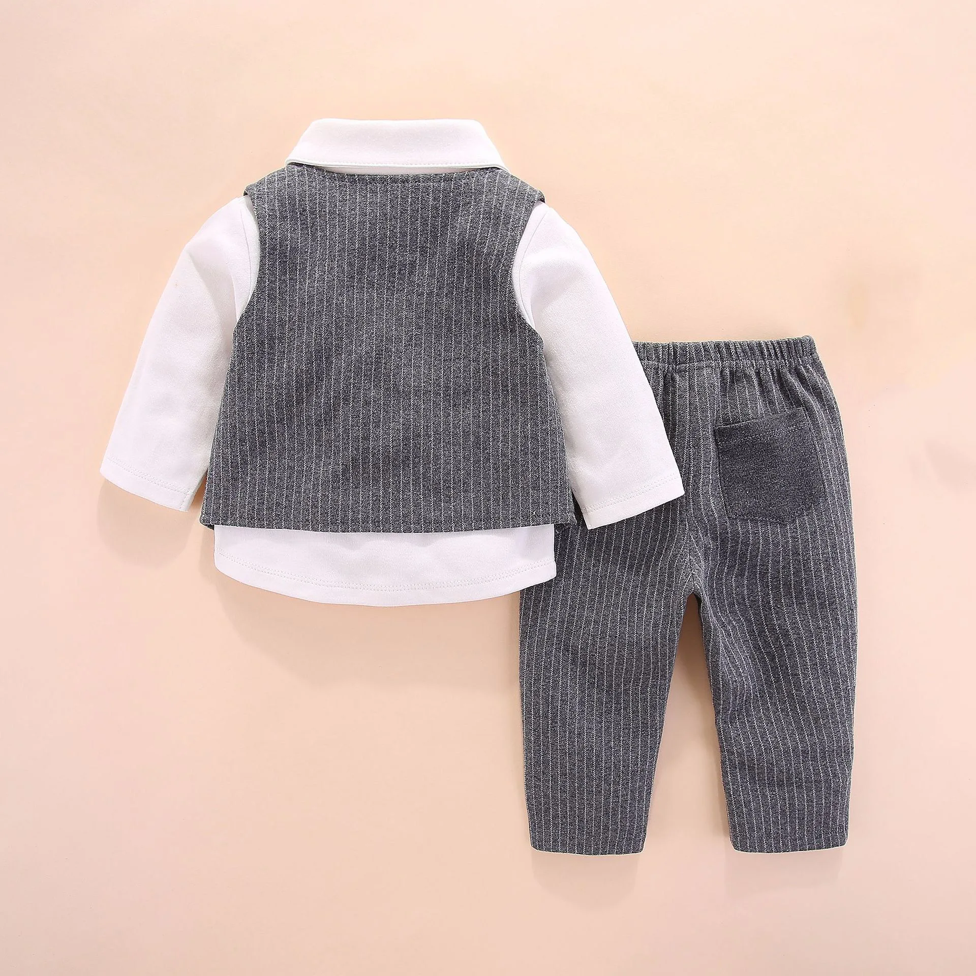 Одежда для маленьких мальчиков рубашка джентльмена+ жилет+ брюки, Осенний Модный комплект одежды для новорожденных, комплект для малышей галстук-бабочка, Conjuntos roupa