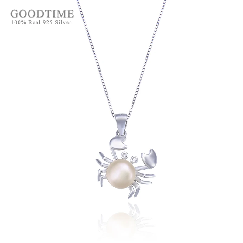 

Fashion Women Pure 925 Sterling Silver Necklace Freshwater Pearl Crab Shape Pendant Accessories Necklace For Party Dress Up