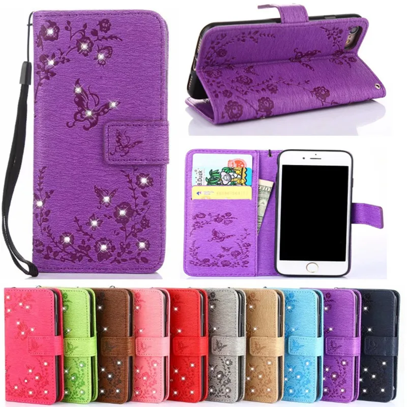 Butterfly Bling Diamond PU Leather Flip Cover For Samsung Galaxy S8 Plus S7 S6 Edge S5 J3 J5 J7 2016 A3 A5 A7 2017 J2 Prime case |