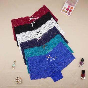 

6Pcs/lots Women Lace Boyshorts Sexy Panties Seamless Boxers Hollow Out Intimate Briefs Transparent Female Underwear Panty
