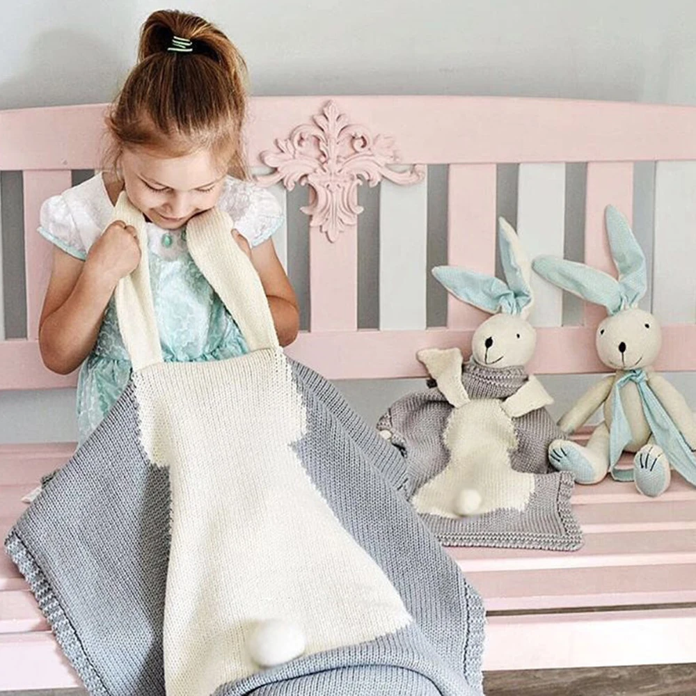 Shujin/милое детское одеяло с рисунком кролика из мультфильма; хлопковое вязаное Пеленальное Одеяло для новорожденных; детское одеяло для коляски; детский спальный халат