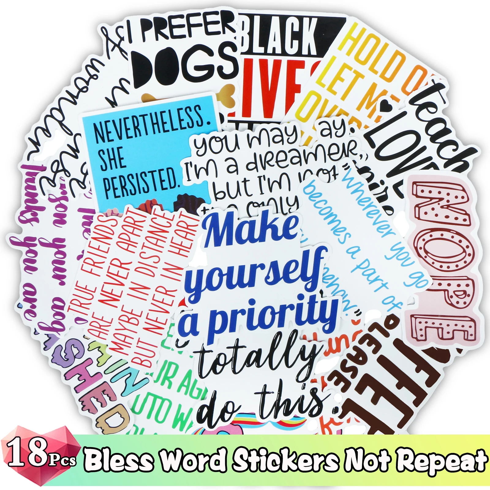 18 PCS/Lot Colorful Text Bless Words Aesthetic Journal Stickers for Scrapbooking Stationery Label Sticker School Supplies Toy | Игрушки и