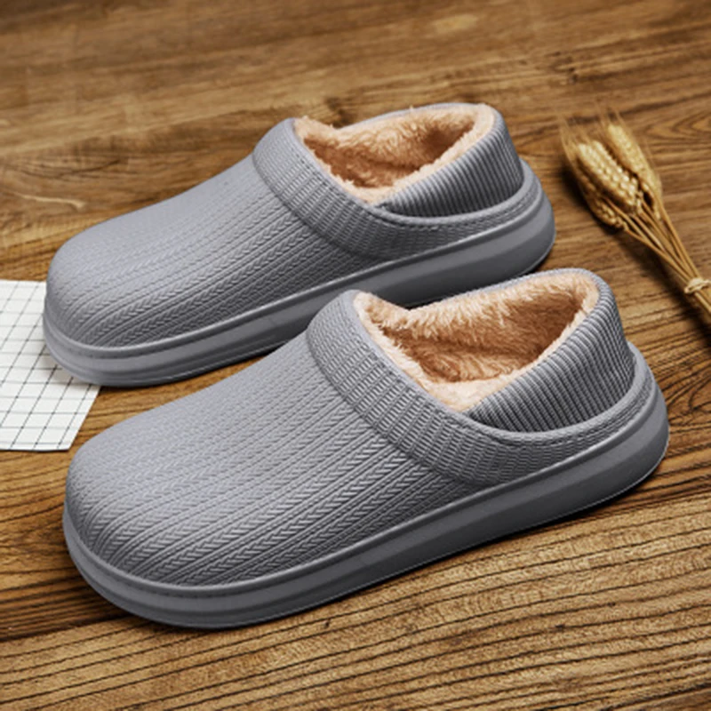 2022 Winter New Cotton Slippers Female Solid Color Waterproof Warm And Velvet Cotton Shoes Men Thick-soled Couple Home Slippers