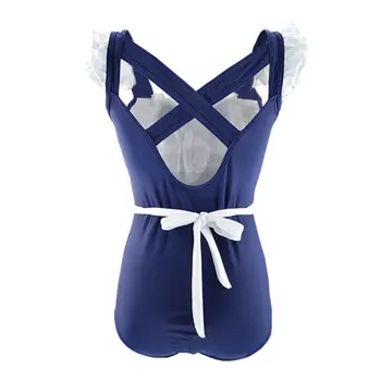 

Womens Sexy Maid Cosplay Lingerie Erotic Ruffles Backless Bodysuit Apron Bell Choker Collar Set Kawaii Nightwear Outfits