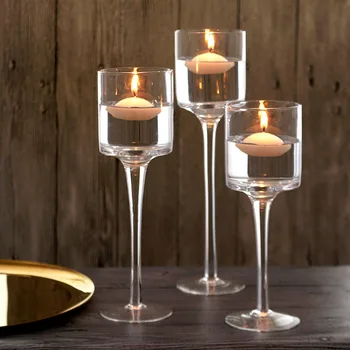 

Large House Cups Candle Holders Glass Modern Minimalist Large Windproof Nordic Wedding Romantic Candelero Home Decor BY50CH