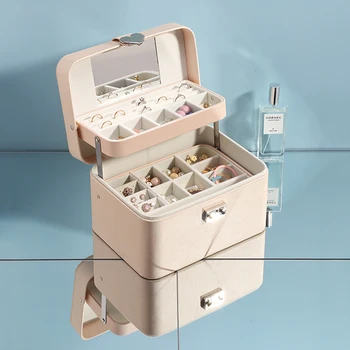 

Casegrace Automatic Leather Jewelry Box Three-layer Storage Box For Women Earring Ring Cosmetic Organizer Casket For Decoration