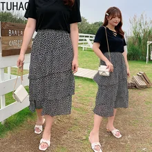 TUHAO Лето, элегантная женская офисная юбка размера плюс 4XL 3XL, плиссированная юбка миди с принтом, Женская эластичная юбка с высокой талией