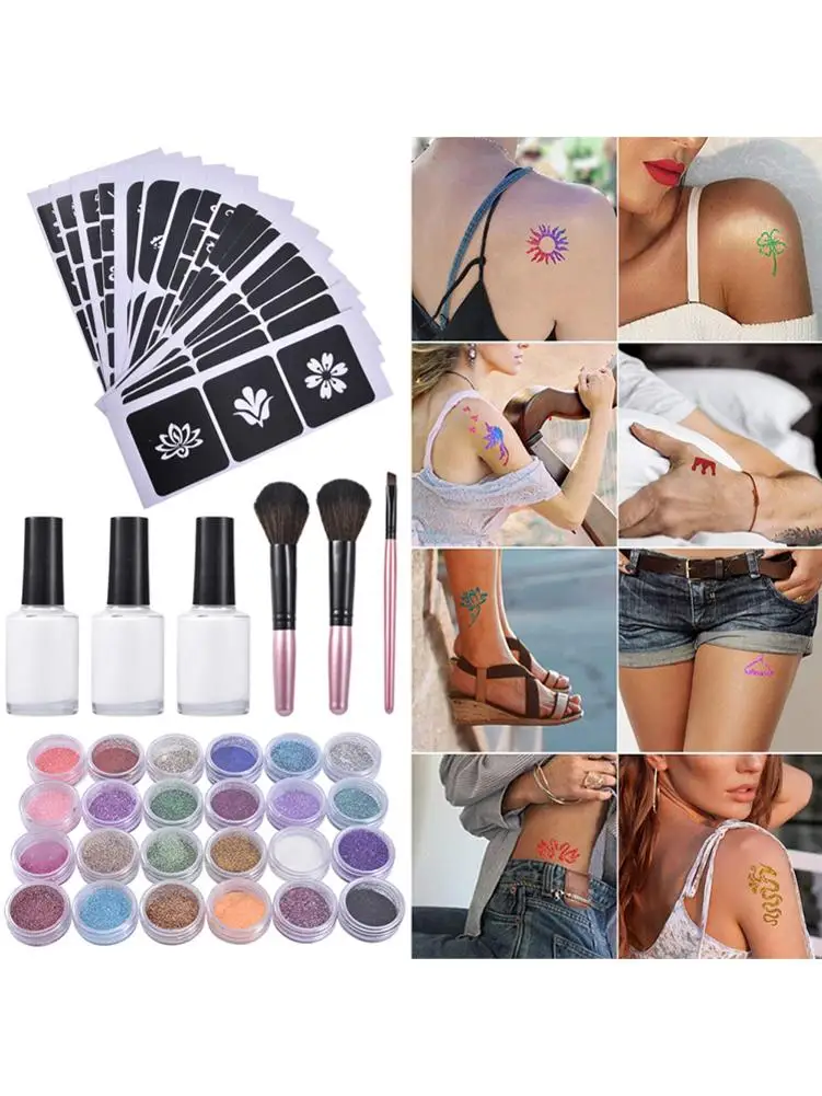 120-pattern Template 24-color Glitter Set Diamond Glitter Temporary Tattoo Set Body Painting Art for Kids Teenagers and Adults