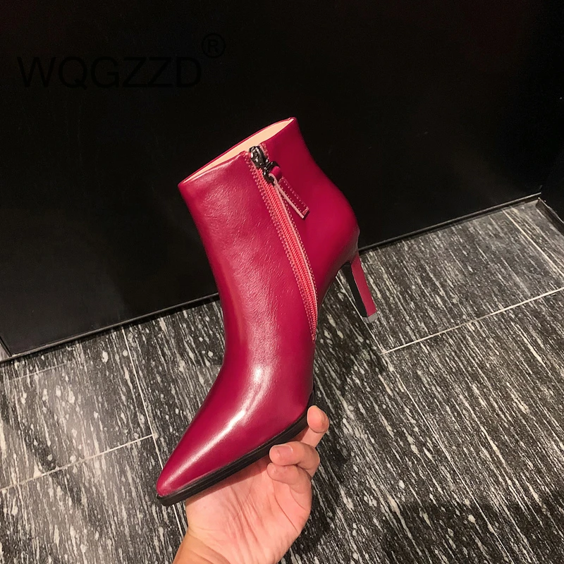 Botas mujer; ботильоны; женская обувь на высоком каблуке; обувь с острым носком из натуральной кожи в британском стиле; женские мотоботы; femme
