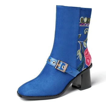 

New 2021 Autumn Winter Women Ankle Boots Sexy High Heels Zipper Blue Shoes Woman Dress Party Pumps Big Size 34-43 Short Boots