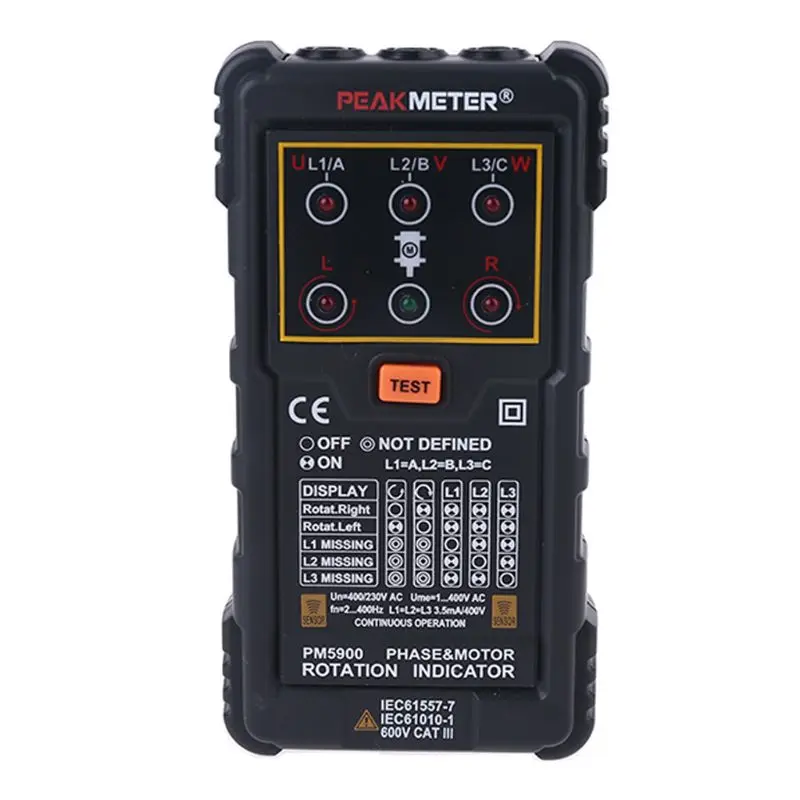 

MS5900 120V-400V AC 2Hz-400Hz Three Phase Rotation Indicator Meter Phase Sequence Tester with LED Light Indicator