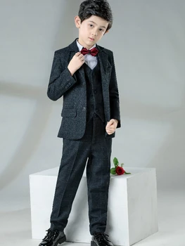 

YuanLu Boy Suits Woolen Coat Toddler Clothes For Wedding Party Piano Lattice Blazer Costume For Autumn Winter Kids Suits