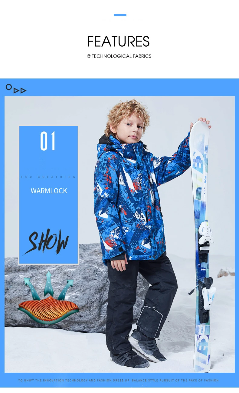 Kids Ski Suit Waterproof Warm Snow Jacket and Pants Thicken Winter Ski Snowsuit for Boys Skiing Snowboarding Outdoors