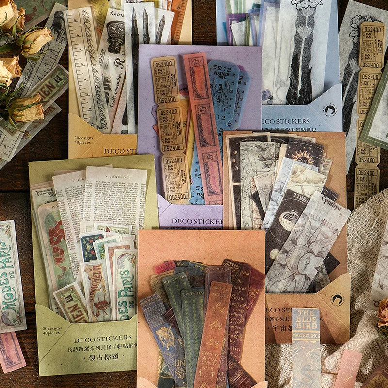 Pegatina de papel para decoración washi, libro antiguo Vintage, pegatinas, álbum de recortes diario, 40 Uds.