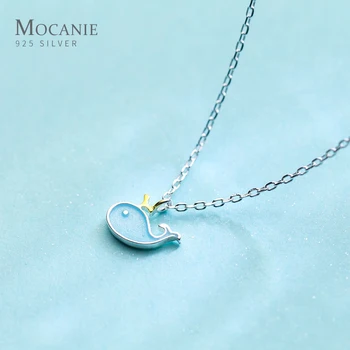 

Mocanie Genuine 925 Sterling Silver Blue Enamel Marine Life Lovely Whale Pendant Necklace for Women Link Chain Fine Jewelry Gift