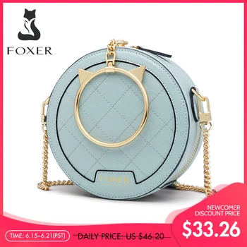 FOXER Женская мини сумка через плечо, элегантная маленькая сумка-тоут, женская кожаная круглая сумка, модный стиль, Дамский круглый клатч, сумк...