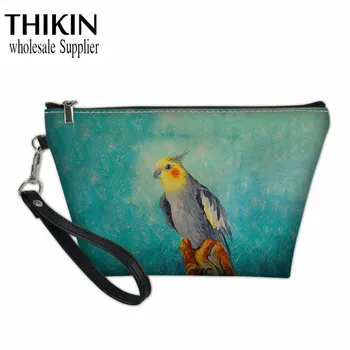 

THIKIN Ladies Cosmetic Cases Kawaii Cockatiel Parrot Oil Painting Pattern Girl Travel Storage Make Up Case for Women Makeup Bags