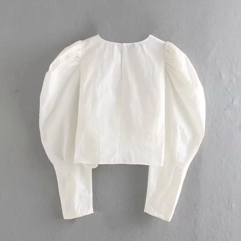 Withered england elegant vintage puff sleeve texture short shirt women blusas mujer de moda shirt womens tops and tshirts
