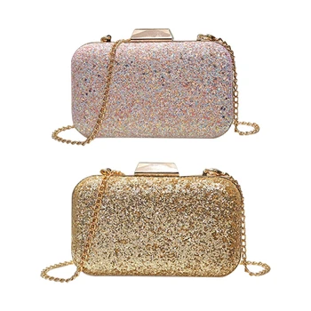 

2 Pcs Women Evening Bag Wedding Party Bag Diamond Rhinestone Clutches Crystal Bling Clutch Bag Purses,Pink & Gold