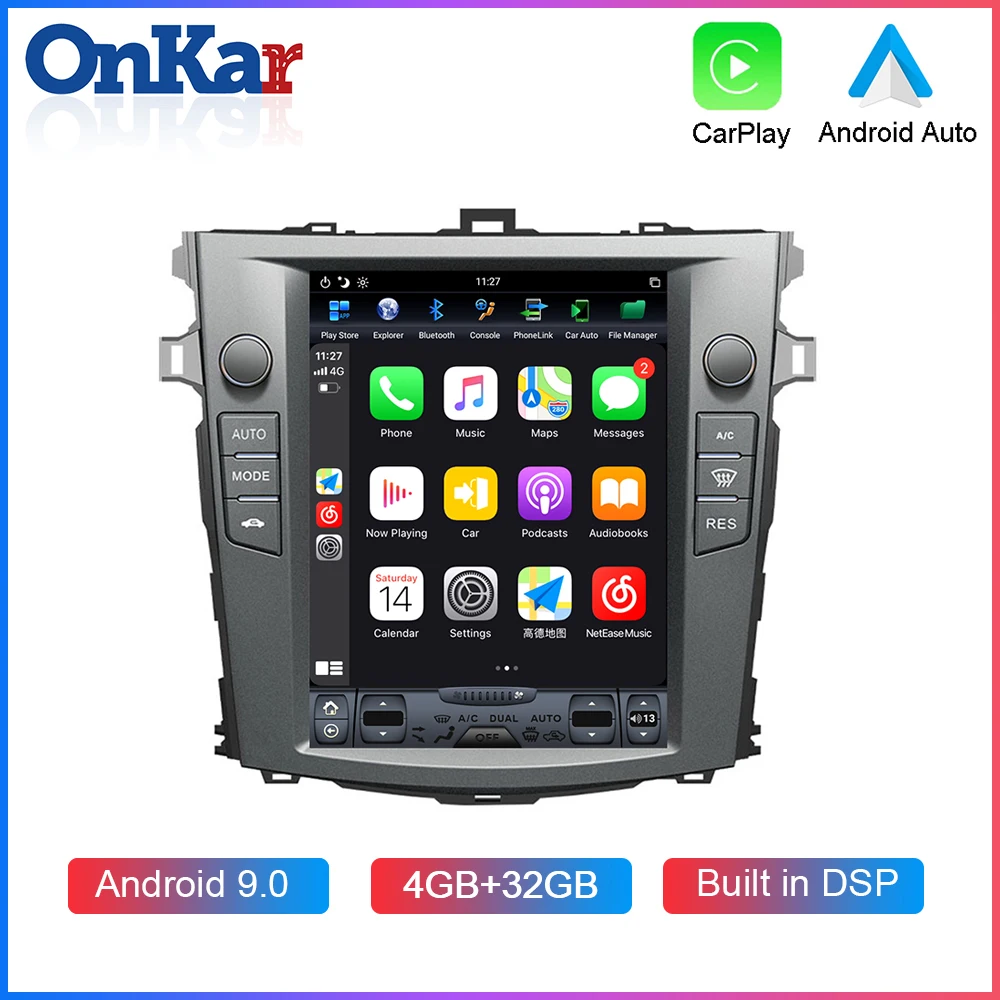 Автомобильный мультимедийный плеер ONKAR экран 10 4 дюйма Tesla для Toyota Corolla 2006 2013 Android 9 0