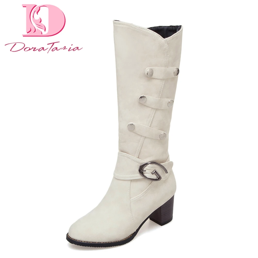 

Doratasia Dropship Large Size 34-48 Buckle Add Fur Mid Calf Boots Woman Shoes Chunky High Heels Shoes Woman Boots 2019