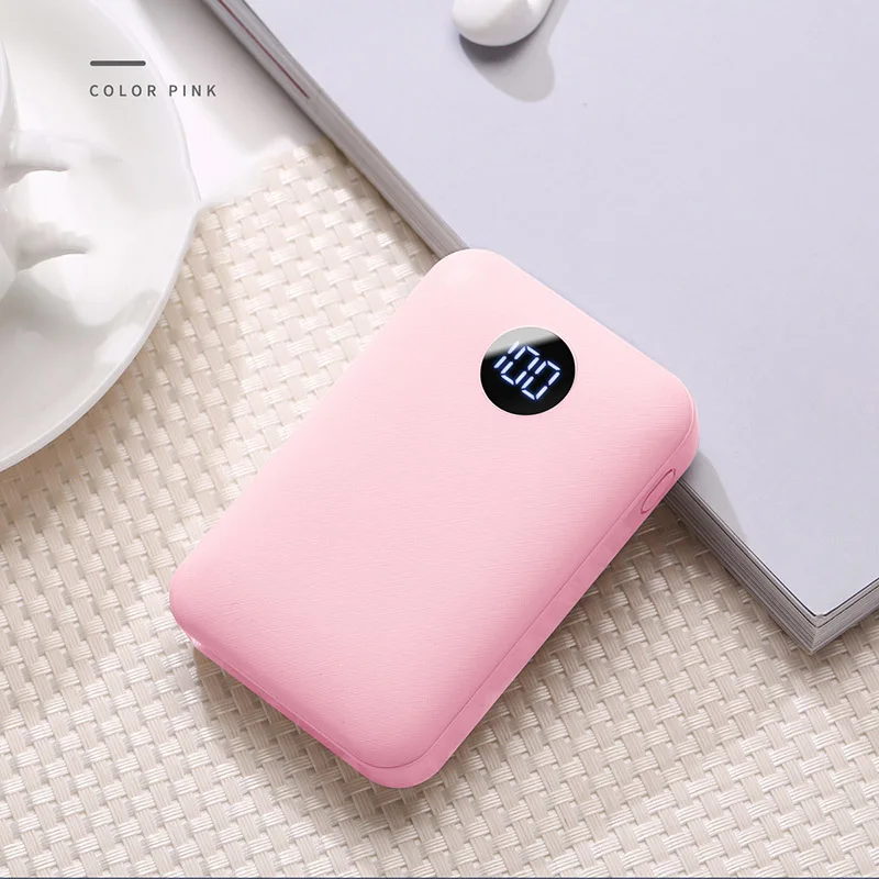 Pink TUOSHIKE мини банк питания 10000 мАч светодиодный дисплей Внешняя батарея зарядное устройство два usb порта банк питания для Xiaomi Iphone samsung huawei - Цвет: Pink