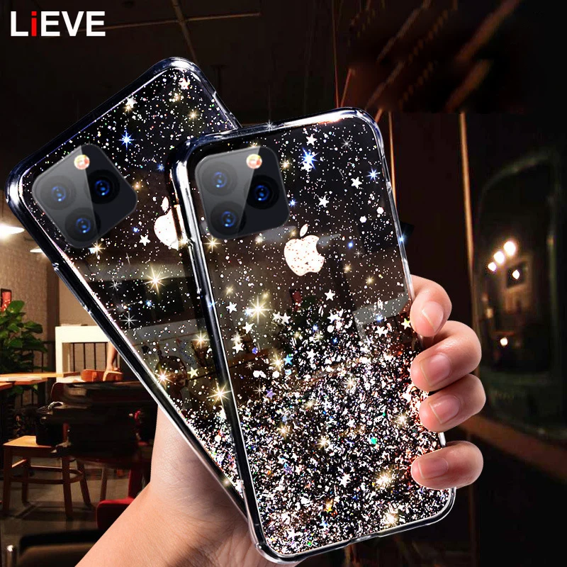 

Glitter Phone Case For iphone 11 Pro iPhone11 X XR XS MAX 6 S 7 7Plus 8 Plus Bling Sequins Star Transparent Soft TPU Cover Case