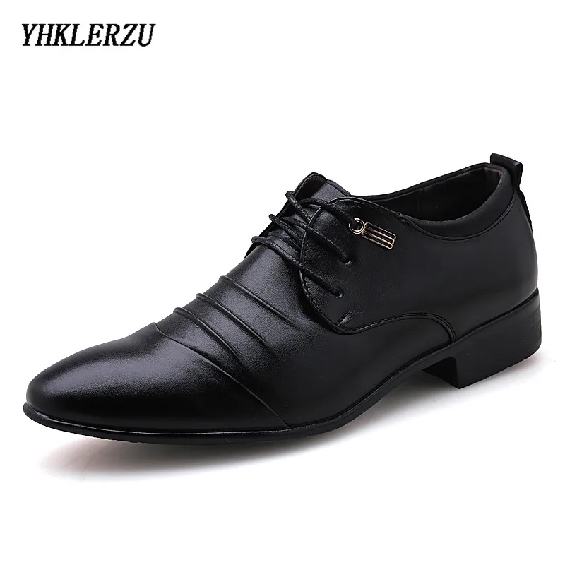

YHKLERZU Top Quality Men oxfords Dress Shoes Fashion Lace-up Wedding Black Shoes Mens Pointed Toe formal Office Shoes Big Size