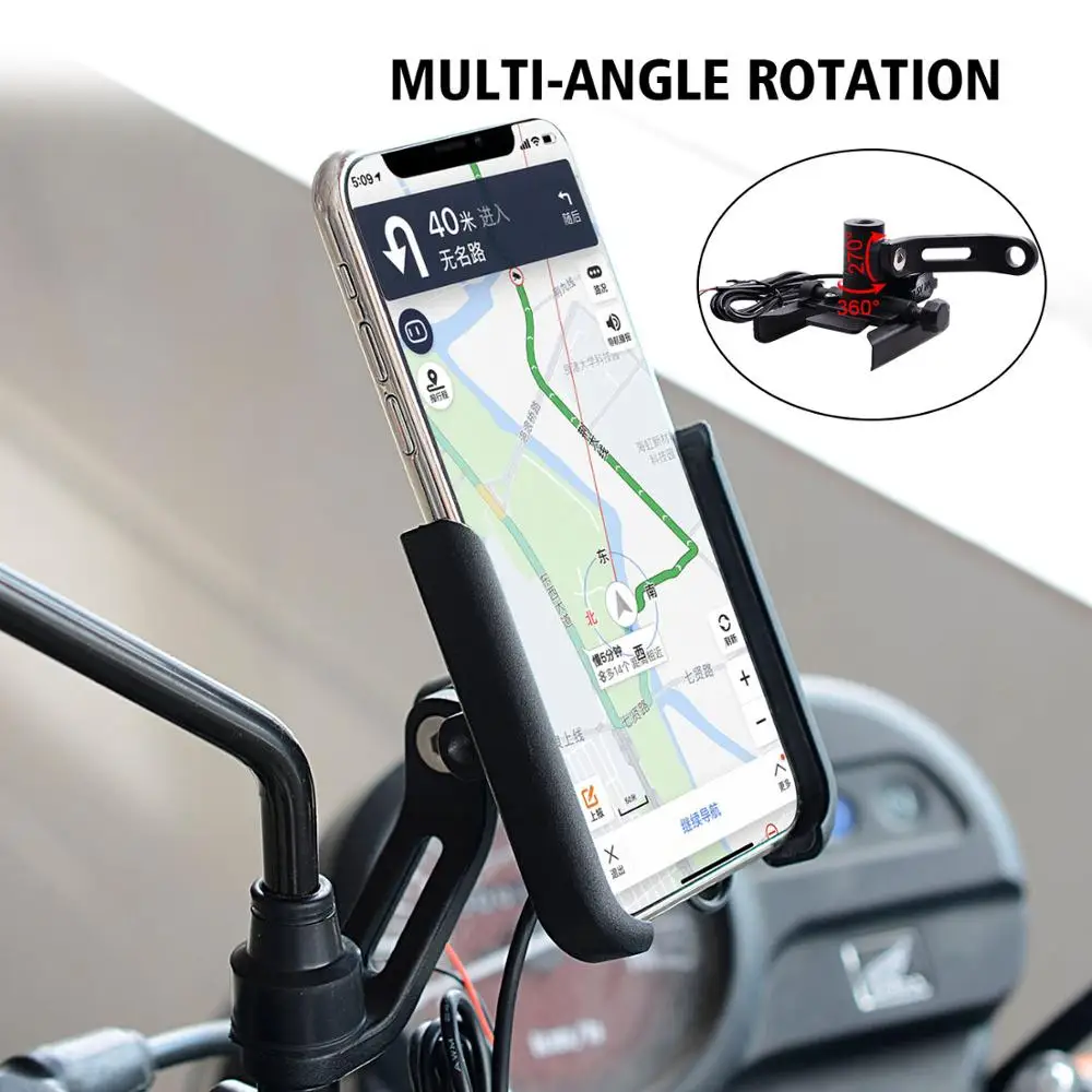 

BuzzLee Phone Stand Holder With USB Charger Motorcycle Holder Mobile Phone Mount Bracket Rearview Amount for iPhone 11 Pro Max