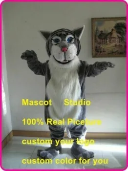 

NEW Grey Cute Cougar Mascot Costume Suit ** Game Animal Fancy Dress Fursuit Long Fur Outfit Unisex Hallowen Christmas Gift