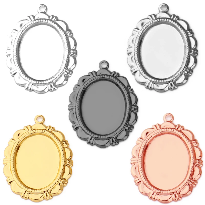20pcs Stainless Steel Plating Gold Silver Pendant Blank Fit 13x18mm Cameo Glass Cabochon Base Setting Jewelry Making Accessories
