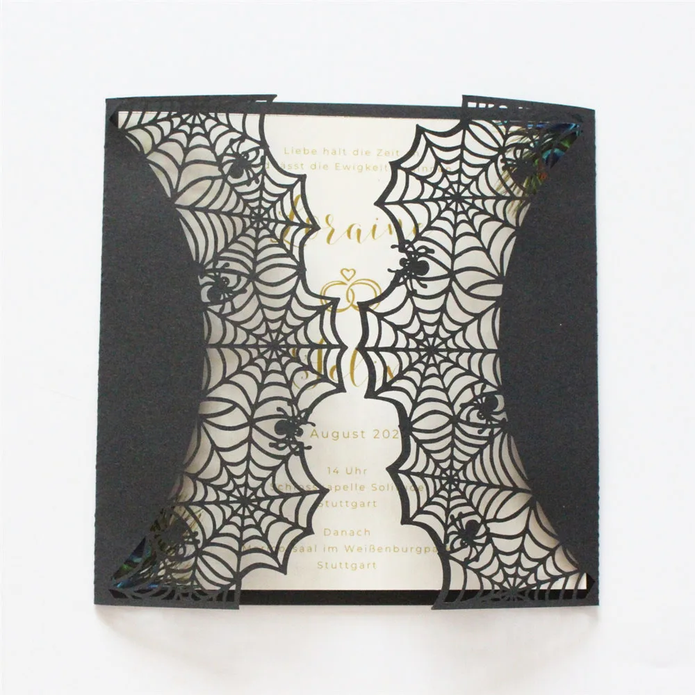 

50 шт., пригласительная открытка в виде черного паука с лазерной резкой