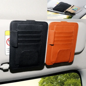 

Universal Auto Car Sun Visor Card Case Storage HolderClip Bag Multifunctional Pocket PU Leather Glasses Accessories Organizador