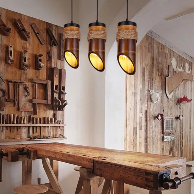 Винтажная Лофт стиль пеньковая веревка бамбуковая трубка Droplight светодиодный