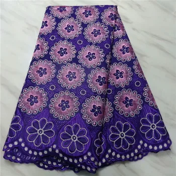 

Latest 2019 African cotton Lace Fabric Swiss Voile Cotton Lace Royal Blue French Lace Fabric with Stones for Woman Dress
