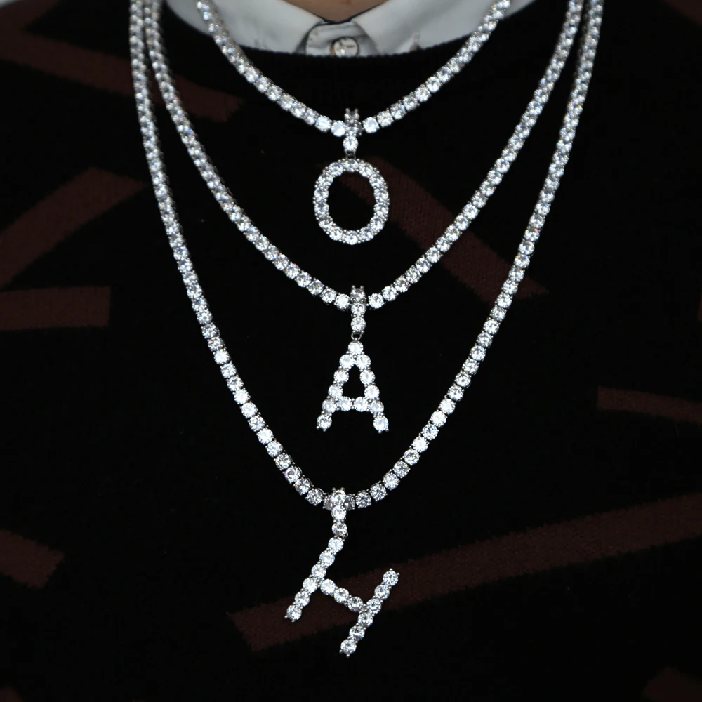 1" женщин мужчин рок хип хоп bling ювелирные изделия iced out cz Алфавит кулон персонализированные имя CZ теннисная цепочка ожерелья с инициалами