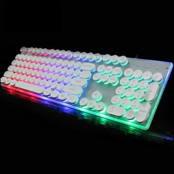 

Gaming Keyboard Round Glowing Keycap Metal Panel Backlit USB Wired Keyboard Game Office Home Illuminated Border Keypad