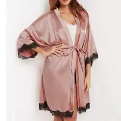 2019 Новая мода кружева полиэстер с атласным поясом халаты женский халат