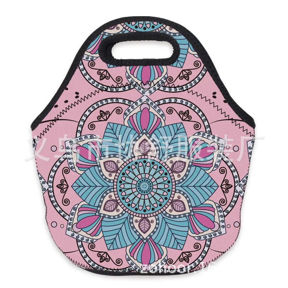 Cross Border 3D High-definition Digital Printing Purple Datura Flowers Pattern Neoprene Lunch Bag