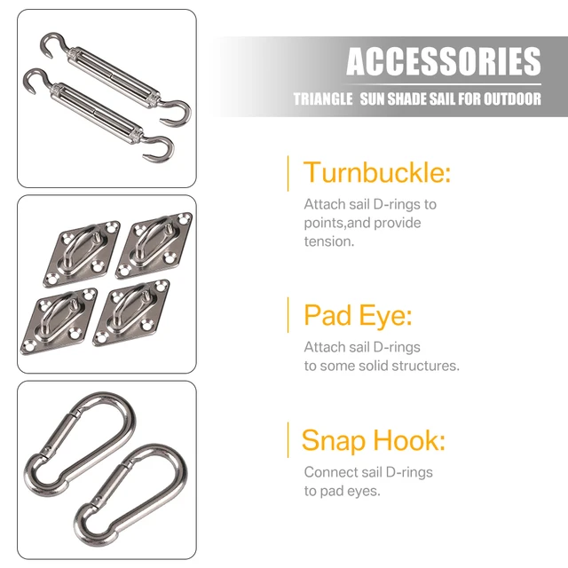 Nap Árnyék Vitorla Előtető Tartozék 24Db/Szett 304 Rozsdamentes Acélból Készült Hardverkészlet Turnbuckle Pad Eye Carabiner Clip Hook Csavarok Ezüst - Image 4