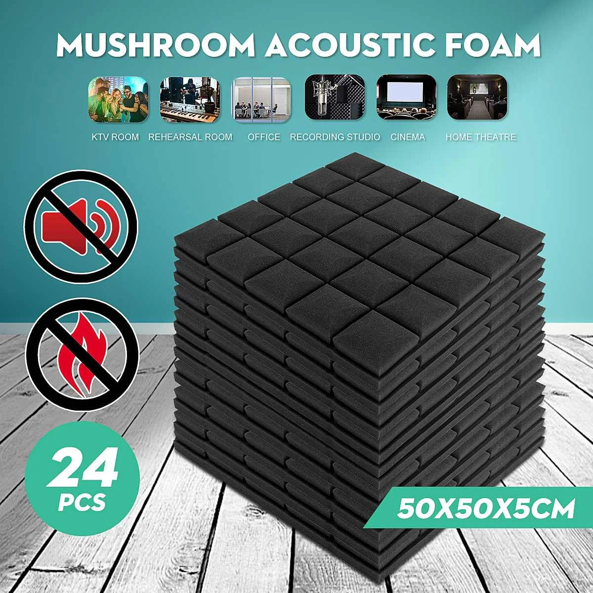 

24Pcs 50x50x5cm Studio Acoustic Soundproof Foam Sound Absorption Treatment Panel Tile Wedge Protective Sponge