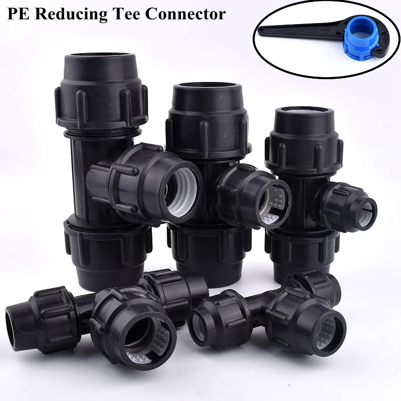 

1pc 20/25/32/40mm PE Reducing Tee Connector Garden Watering Irrigation System Water Pipe 3-Way Joint Agriculture Tube Fittings