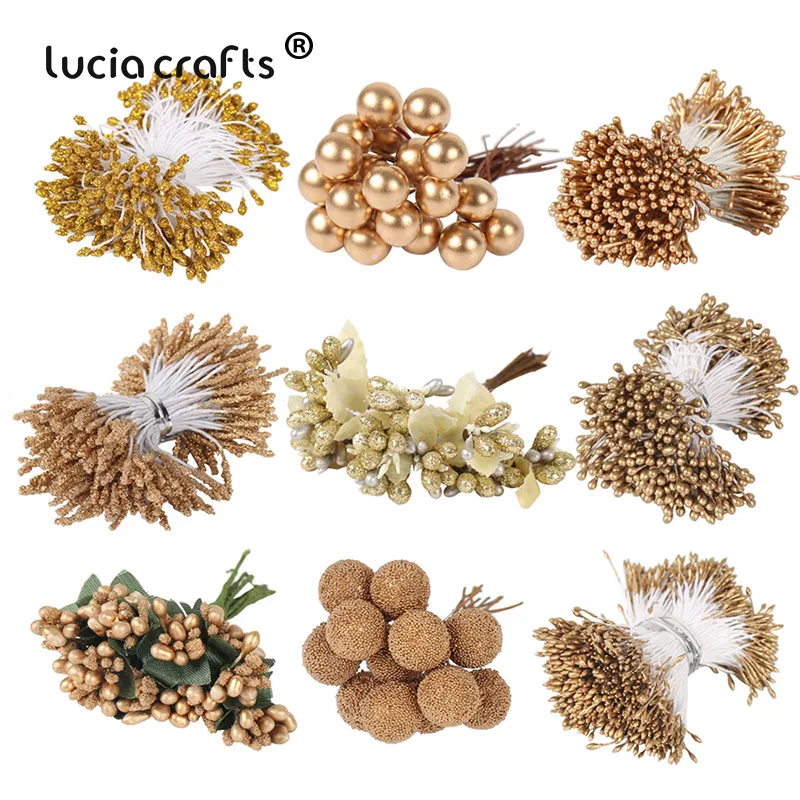 

8/10/12/90/144pcs Gold Mixed Hybrid Flower Cherry Stamen Berries Bundle DIY Cake Christmas Wedding Gift Box Wreaths Decor D0606