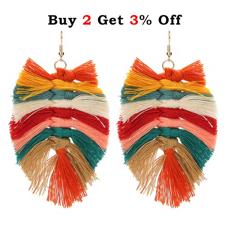 Bohemian Fringed Luxury Statement Tassel Earrings 2020 Boho Fashion Jewelry Women Long Drop Dangle Earrings Leaf Shape Earrings