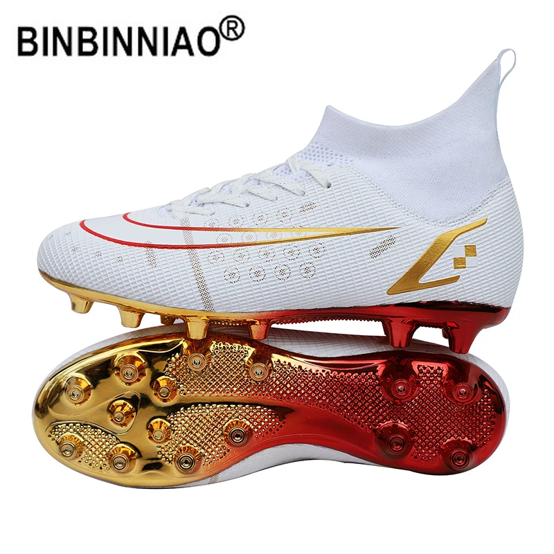 BINBINNIAO-botas de fútbol de tobillo para y niño, zapatos de fútbol AG/FG, zapatillas doradas, talla 33-45 -