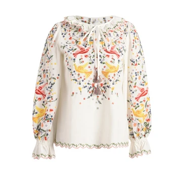 

woman printed blouses 2020 long sleeve embroidered tops