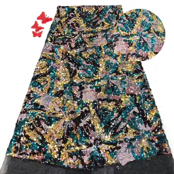 

Embroidery Nigerian Tulle Mesh Lace Fabric High Quality Sequins Lace Fabrics Materials for Evening Party